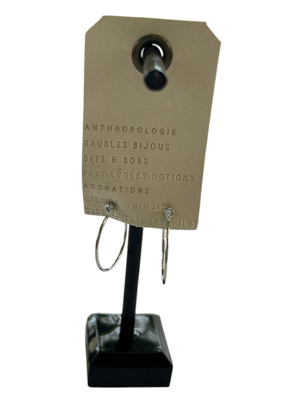 Anthropologie Dainty Minimalist Silver Tone Hoop Earrings Crystal Accent NWT